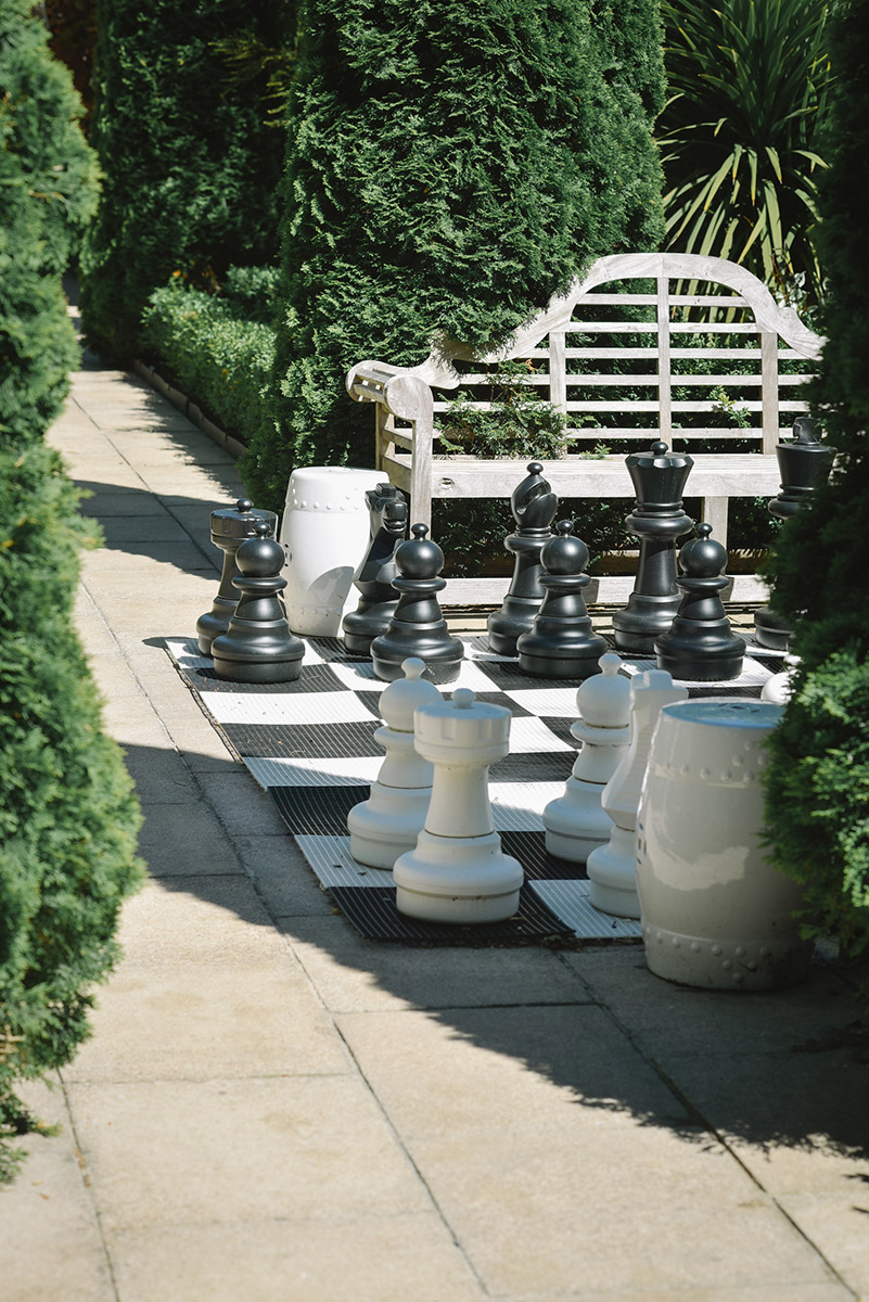 Games hidden amongst an established garden at Pihopa Retreat